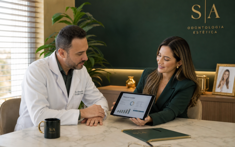 Dentista conversando com contadora especializada sobre como escolher contador para dentista